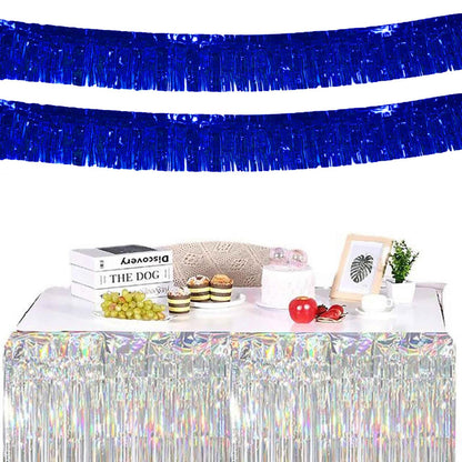6 Pack 10 Feet Foil Fringe Garland Metallic Foil Tinsel Fringe Garland Wall Hanging Foil Fringe Banner for Parade Floats, Wedding, Father's Day, Baby Shower, Birthday (Blue)