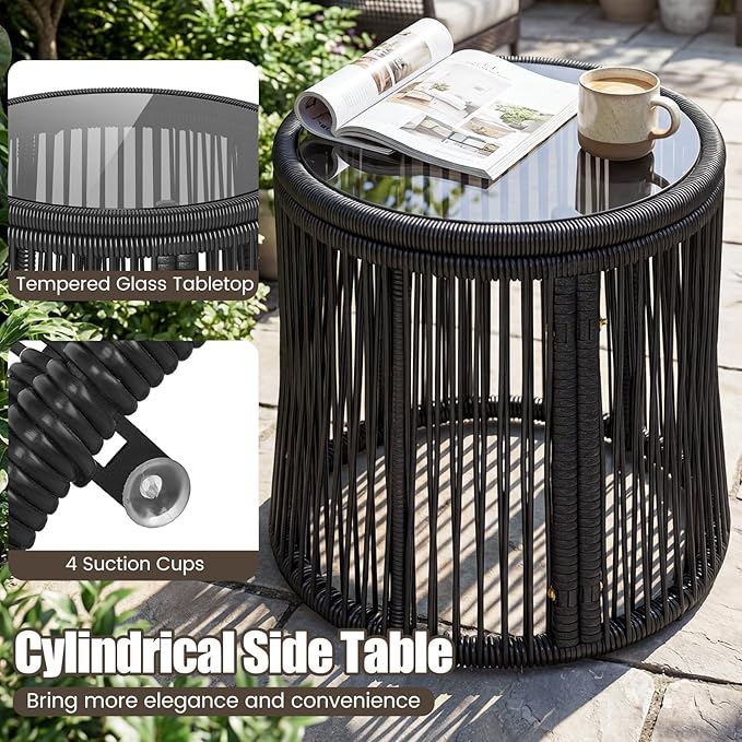 Tangkula 3 Pieces Patio Rattan Bistro Conversation Set, Outdoor All-Weather