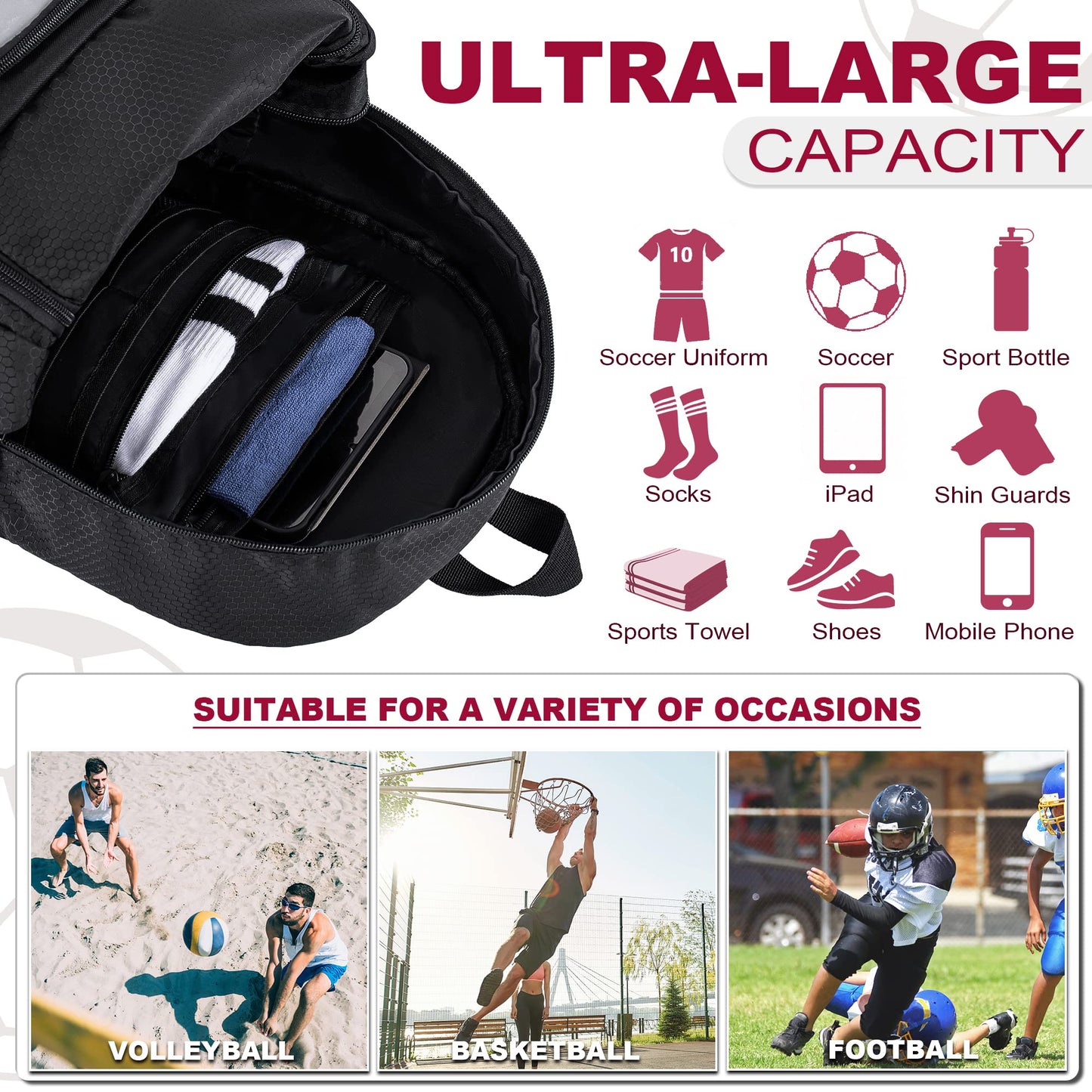Himal Outdoors Soccer Bag-Backpack for Soccer,Backpack for Football & Volleyball & Handball,Sports Bag with Separate Cleat and Ball Holder