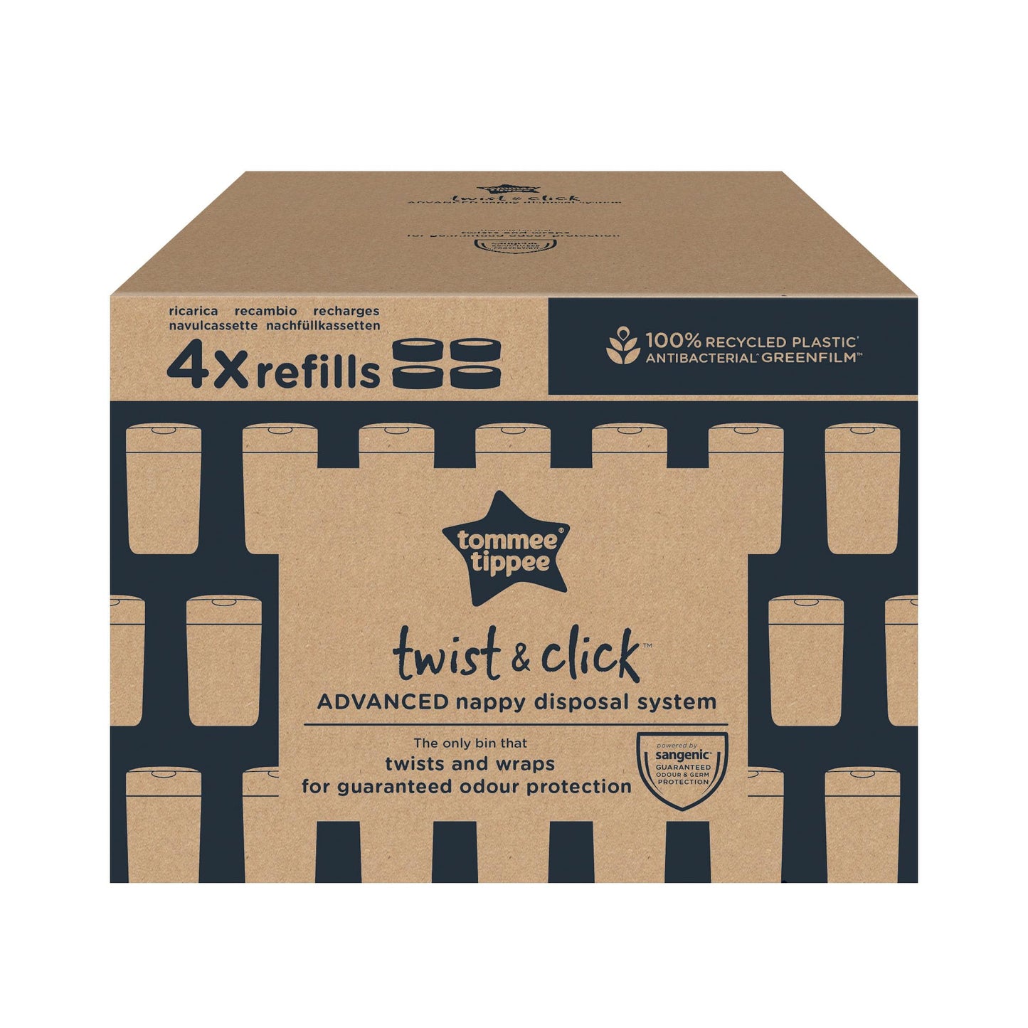 Tommee Tippee Twist and Click Advanced Nappy Bin Original Refill Cassettes, Exclusive Pack of 4, for Easy refill and Great value (pack may vary)