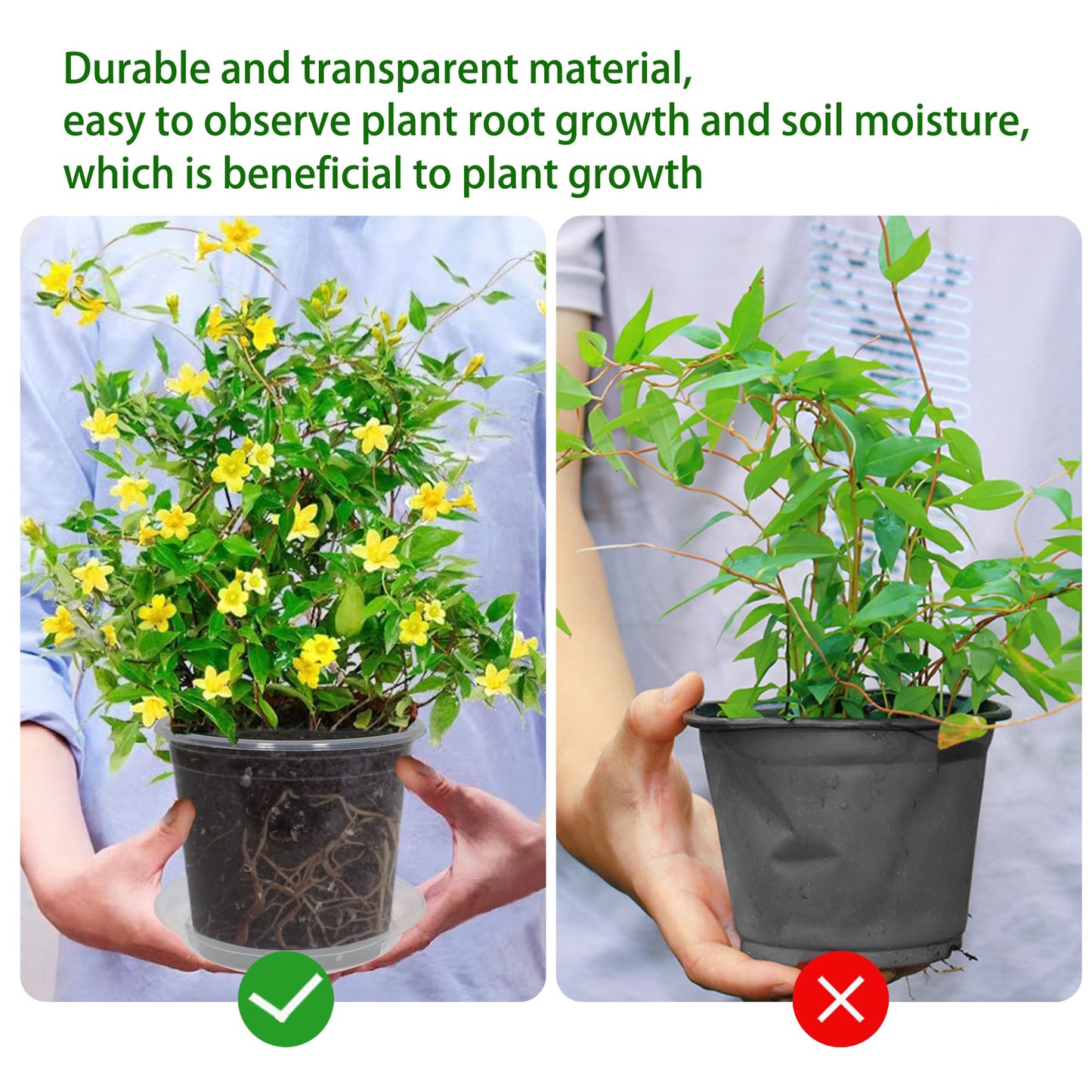 TNTIWQ 20 Pack 4 Inch Clear Nursery Pots with Drainage and 20 Pack Plant Saucers, Plant Pots for Plants Transparent Potting Containers for Plants Seeding Starter Pot (Clear, 4 Inch)