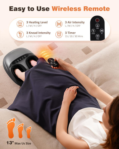 Foot Massager Machine with Heat, Shiatsu Deep Kneading Foot Massager with Remote, Compression, Multi-Massage Modes, Auto-Off Timers, Gifts for Women Men