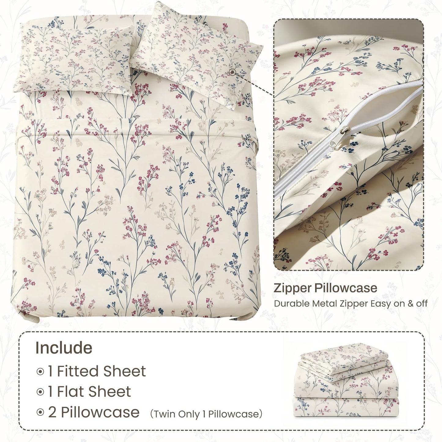 Wildflower Full Bedding Set Minimalist Floral Sheet Sets