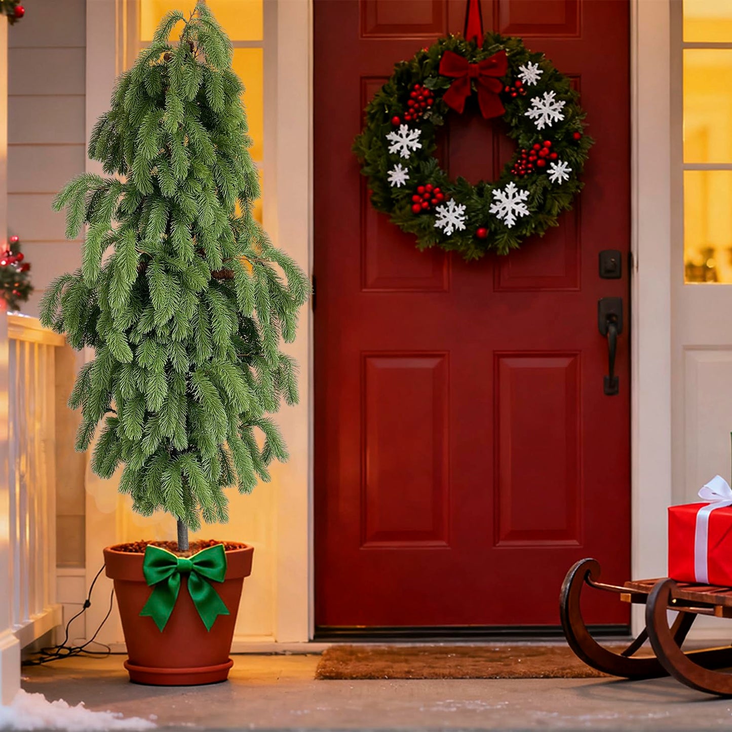 5FT Artificial Norfolk Pine Tree 1-Pack, Real Touch Faux Potted Plants in Black Pot, Fake Christmas Greenery for Indoor Outdoor Front Porch, Entryway, Year-Round Home Decor & Housewarming Gift