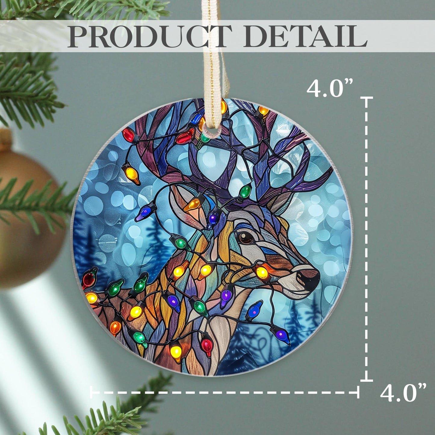 Fastpeace Reindeer Acrylic Ornament - Stained Glass Style Reindeer Decoration Hanging for Family