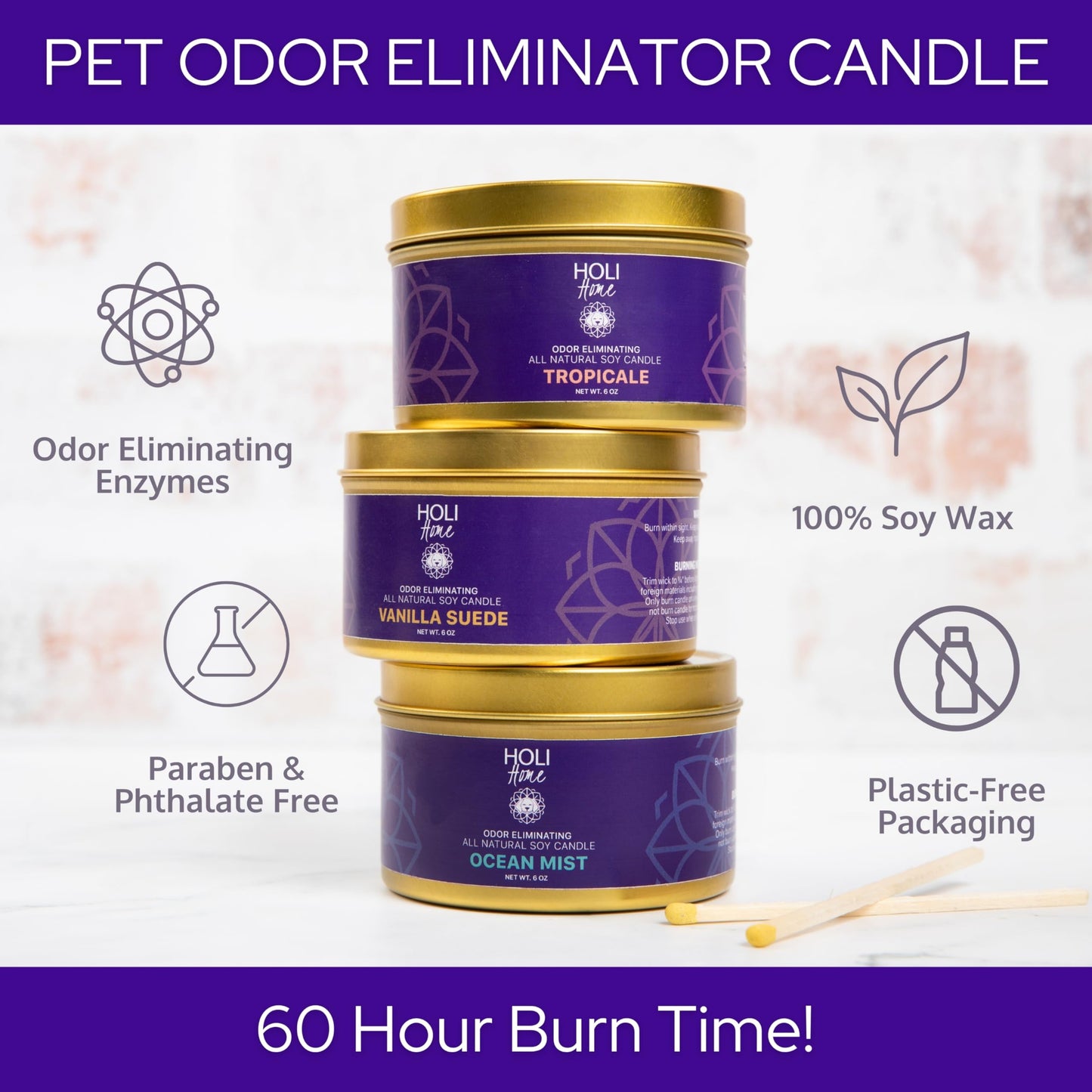 HOLI Pet Odor Eliminator Candle – Vanilla Suede Scent – All Natural Soy Wax, Paraben & Phthalate Free, Pet Safe, Long-Lasting 60-Hour Burn, Non-Toxic & Plastic-Free Air Freshener for Home