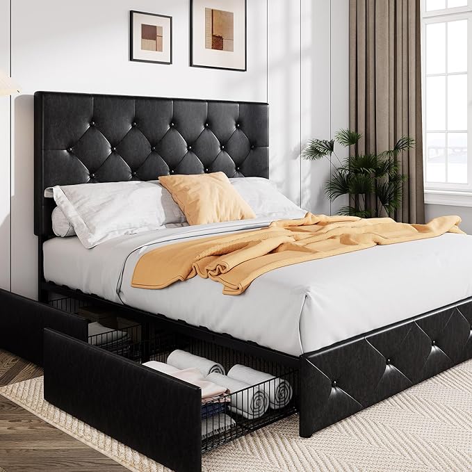 Allewie Upholstered Queen Size Platform Bed Frame