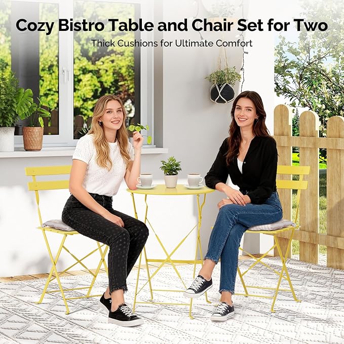 VINGLI Outdoor Folding Bistro Table and Chairs Set of 2, 3-Piece Bistro Set