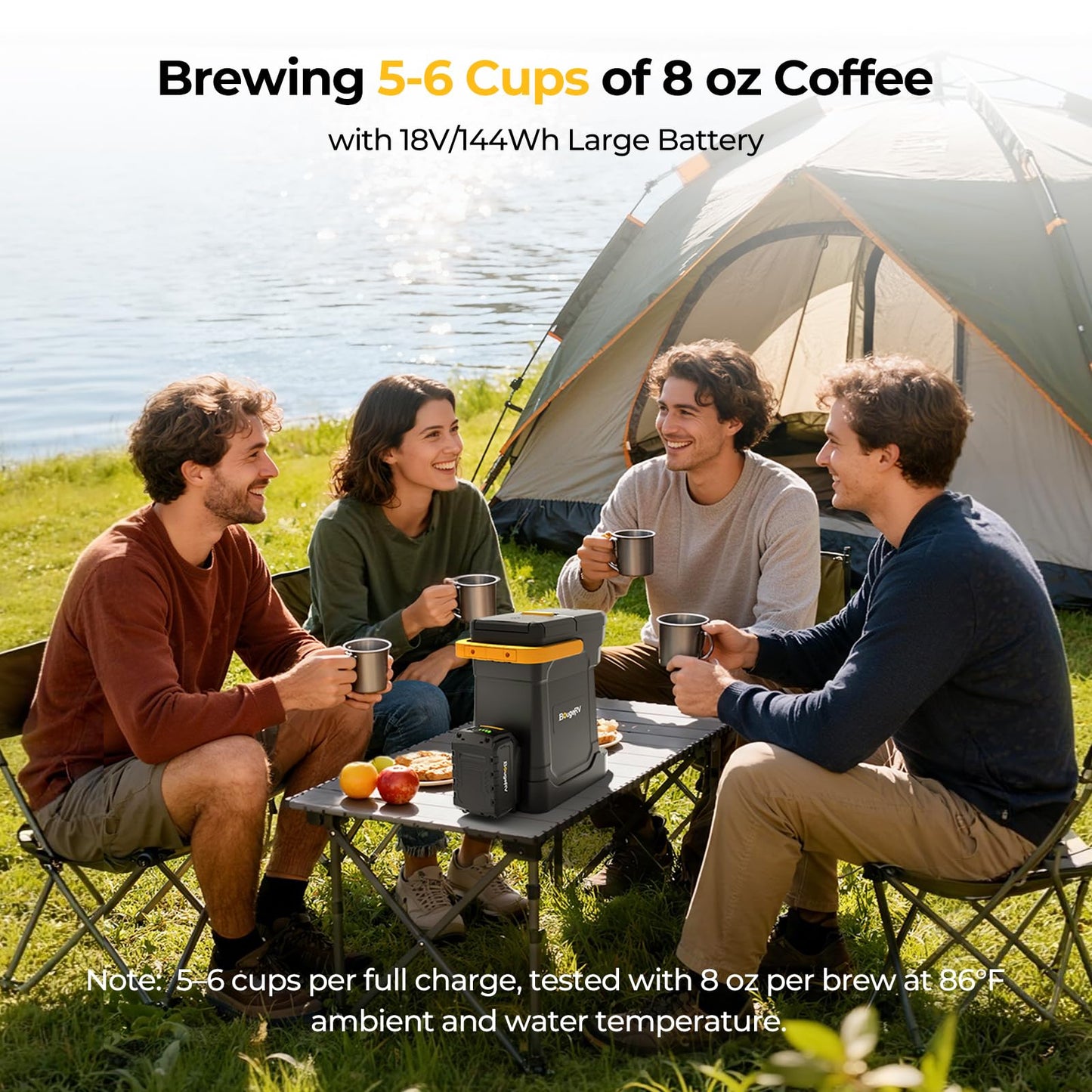 BougeRV Coffee Maker with 18V 8Ah Battery Powered Compatible with K Cup Coffee Pods & Ground Coffee, Portable Coffee Maker Cordless with AC/DC Power for Travel, Camping, Outdoor, Jobsite, RV, Home