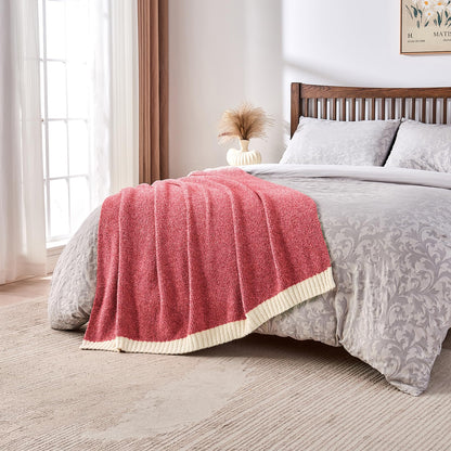 CozeCube Super Soft Fullfy Microfiber Reversible Knitted Blankets, Warm Cozy Fuzzy Plush Throw, Christmas red and White Melange Throw Blanket for Couch Bed Sofa, 50" x 60"