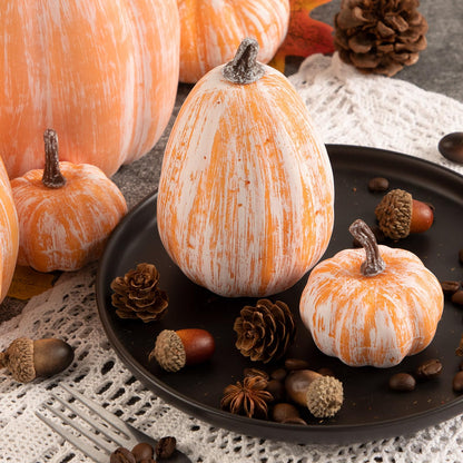 Benjia 16 Pcs Artificial Pumpkins Fall Decorations, Large Terracotta Fake Pumpkin Decorative Foam Faux Pumpkins for Indoor Outdoor Autumn Harvest Halloween Thanksgiving Table Decorations (Terracotta)