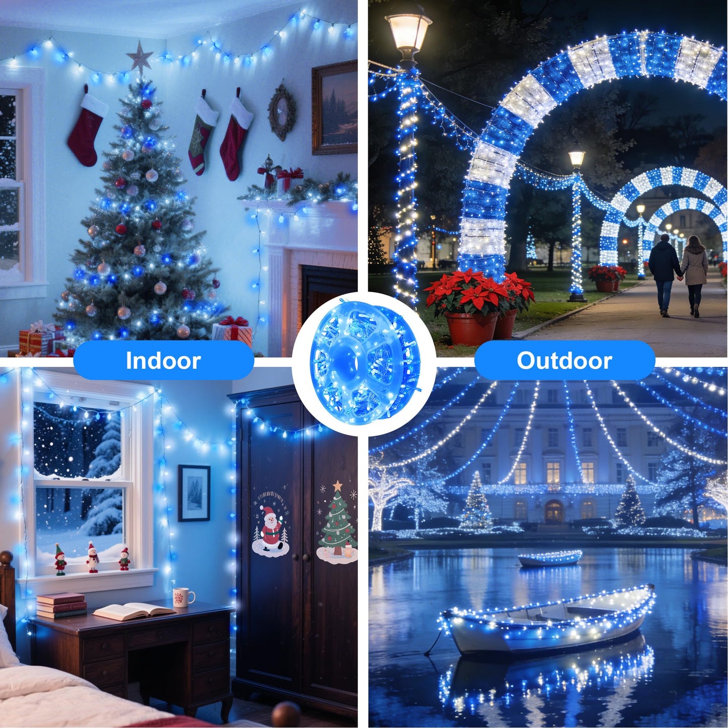 MYGOTO Led String Lights 500LED 165 ft Indoor/Outdoor Fairy String Lights 30V 8 Modes Christmas Lights for Home, Christmas Tree, Wedding Party, Room,Wall Decoration, Indoor&Outdoor(Blue+White)