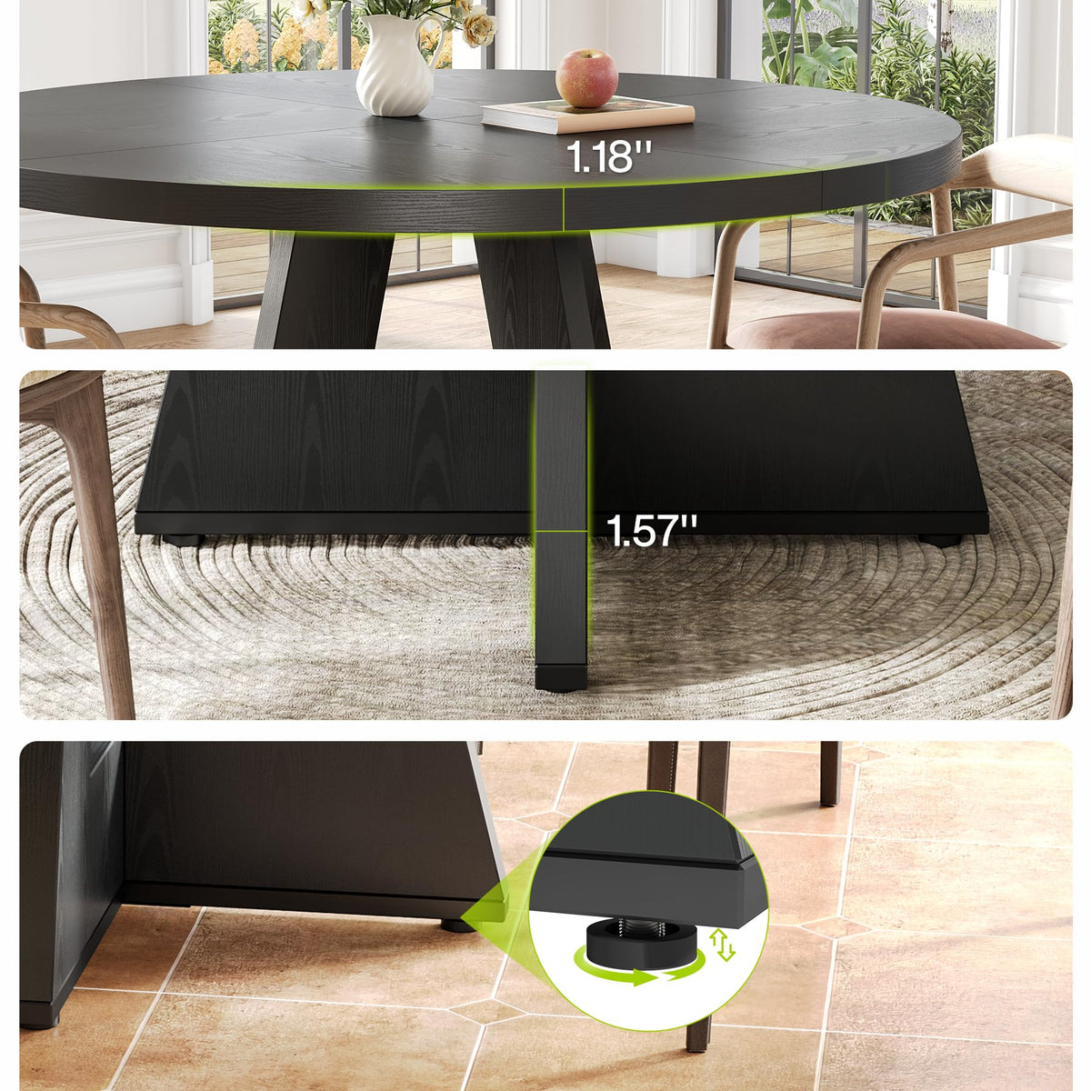 LITTLE TREE Round Dining Table for 4-6 People, 47 Inches Dining Room Table with Wooden Pedestal Base, Black Dinner Tables, Circle Kitchen Tables for Dining Room, Kitchen, Living Room