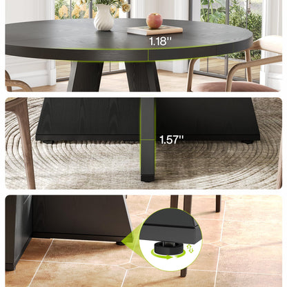 LITTLE TREE Round Dining Table for 4-6 People, 47 Inches Dining Room Table with Wooden Pedestal Base, Black Dinner Tables, Circle Kitchen Tables for Dining Room, Kitchen, Living Room