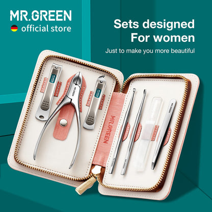 MR.GREEN 7in1 Manicure Sets Personal Care Tools Stainless Steel Professional Nail Clippers Pedicure Set Travel Case Kits (Mr-6032)