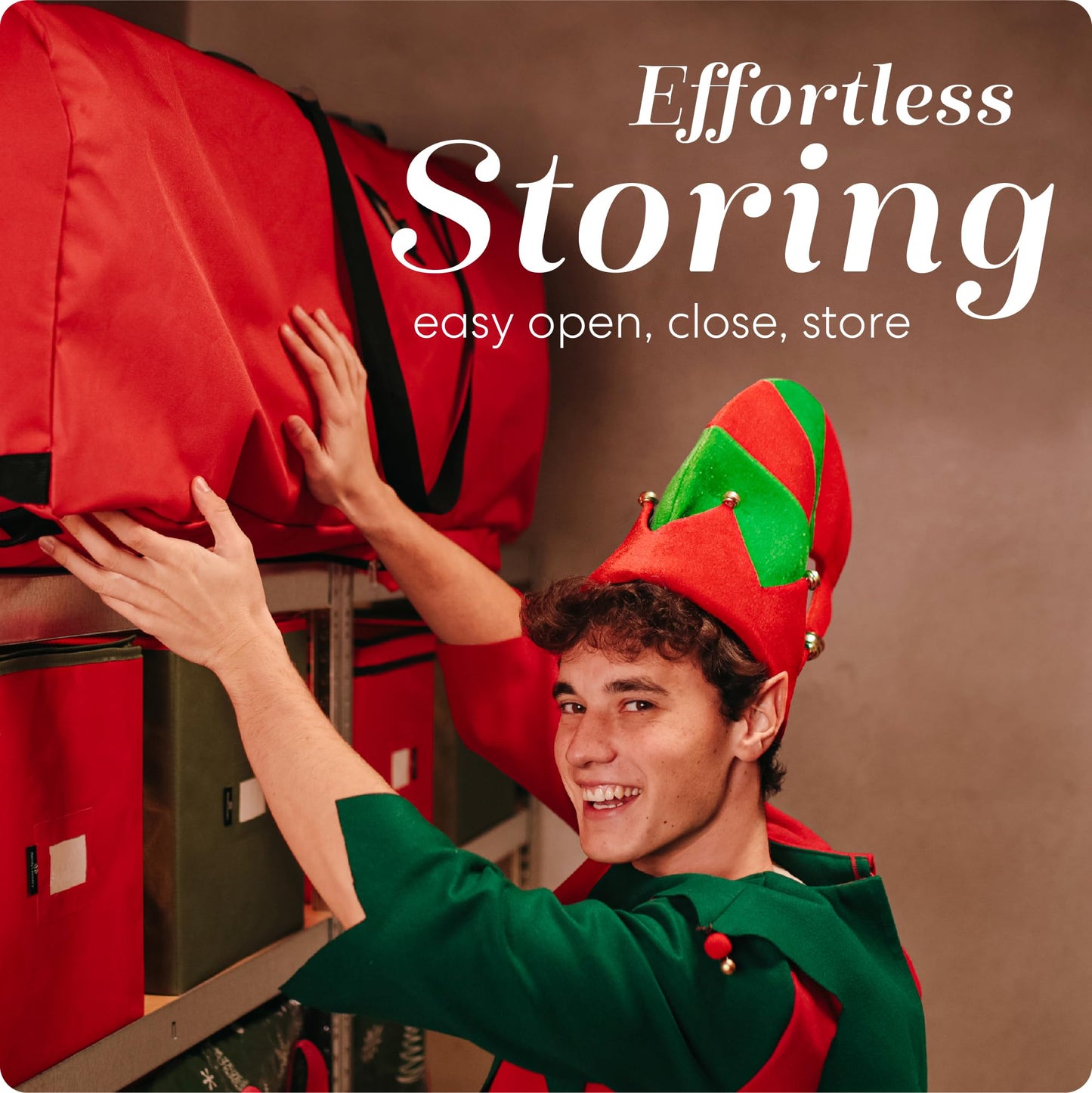 Handy Laundry Christmas Tree Storage Bag with Wheels – Fits 9 Ft Artificial Tree, Heavy Duty, Waterproof, Large Zippered Holiday Storage Container, Durable Handles, Red