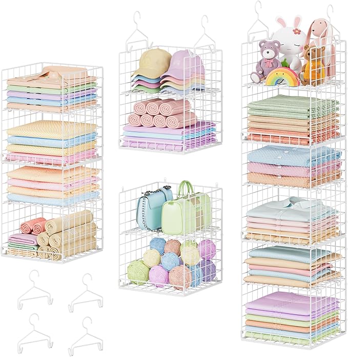 6 Tier Raised-Height Hanging Closet Organizer, Stackable Sweater Organizer