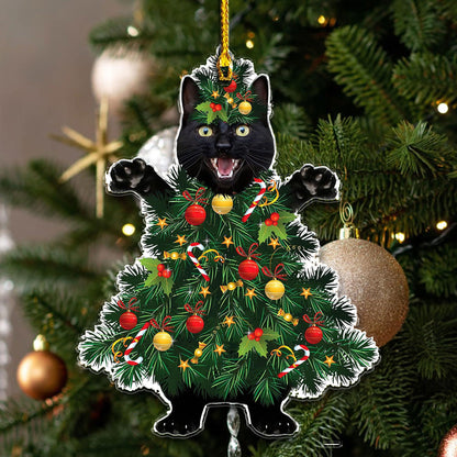 Black Cat Acrylic Christmas Ornament – Funny Cat Xmas Tree Decoration – Kitty Lover Christmas Ornament – Cute Black Kitten Holiday Ornament – Cat Christmas Ornament Gift for Kitty Mom Kitten Dad