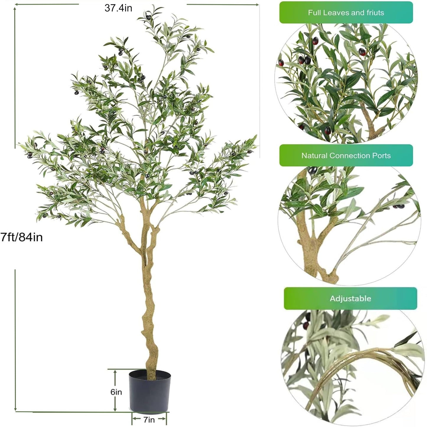 Nafresh Tall Faux Olive Tree，7ft（84in） Realistic Potted Silk Artificial Indoor with Green Leaves and Big Fruits for Home Office Living Room Bedroom Stairs Foyer Decor.