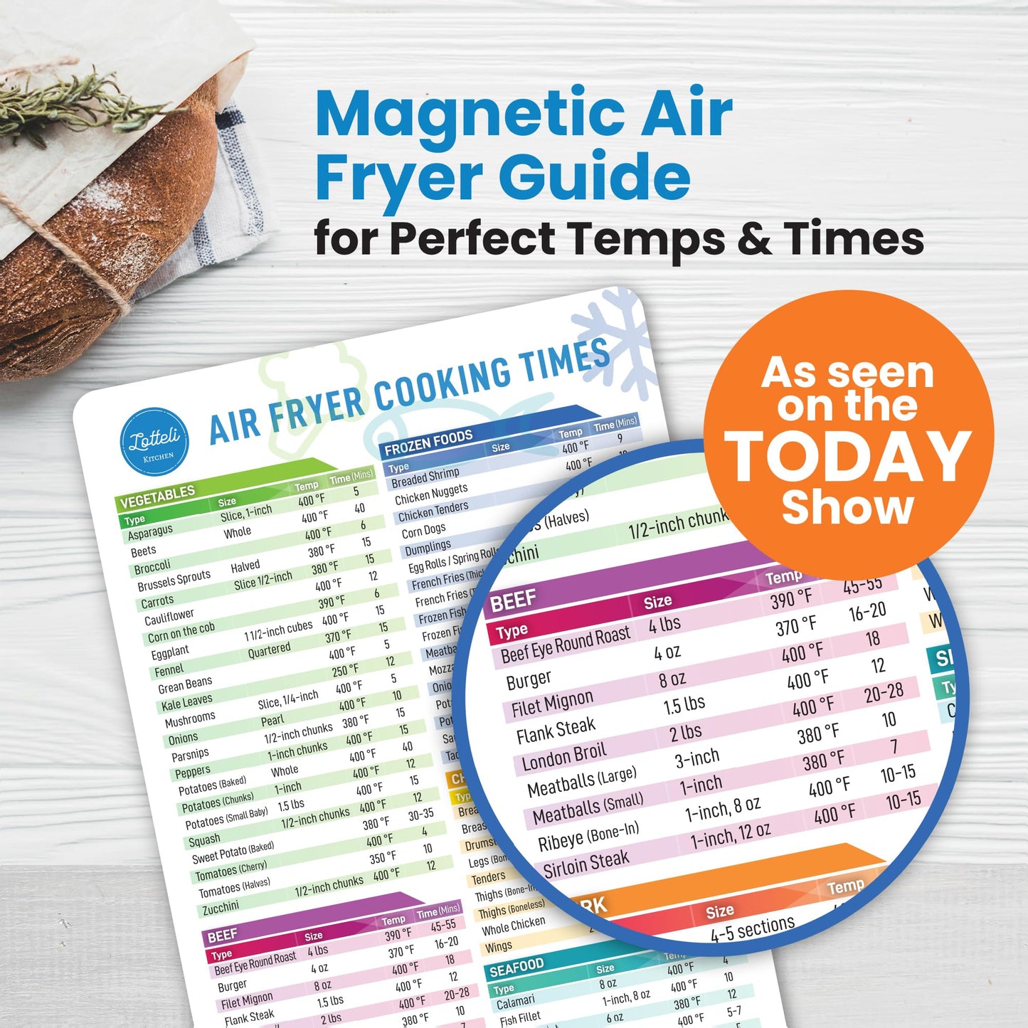 Air Fryer Magnetic Cheat Sheet Set - Air Fryer Accessories Cookbook - As Seen on the Today Show an Easy to Use AirFryer Time Chart Set - Strong Magnet Quick Reference Cooking Guide for Frying (Black)