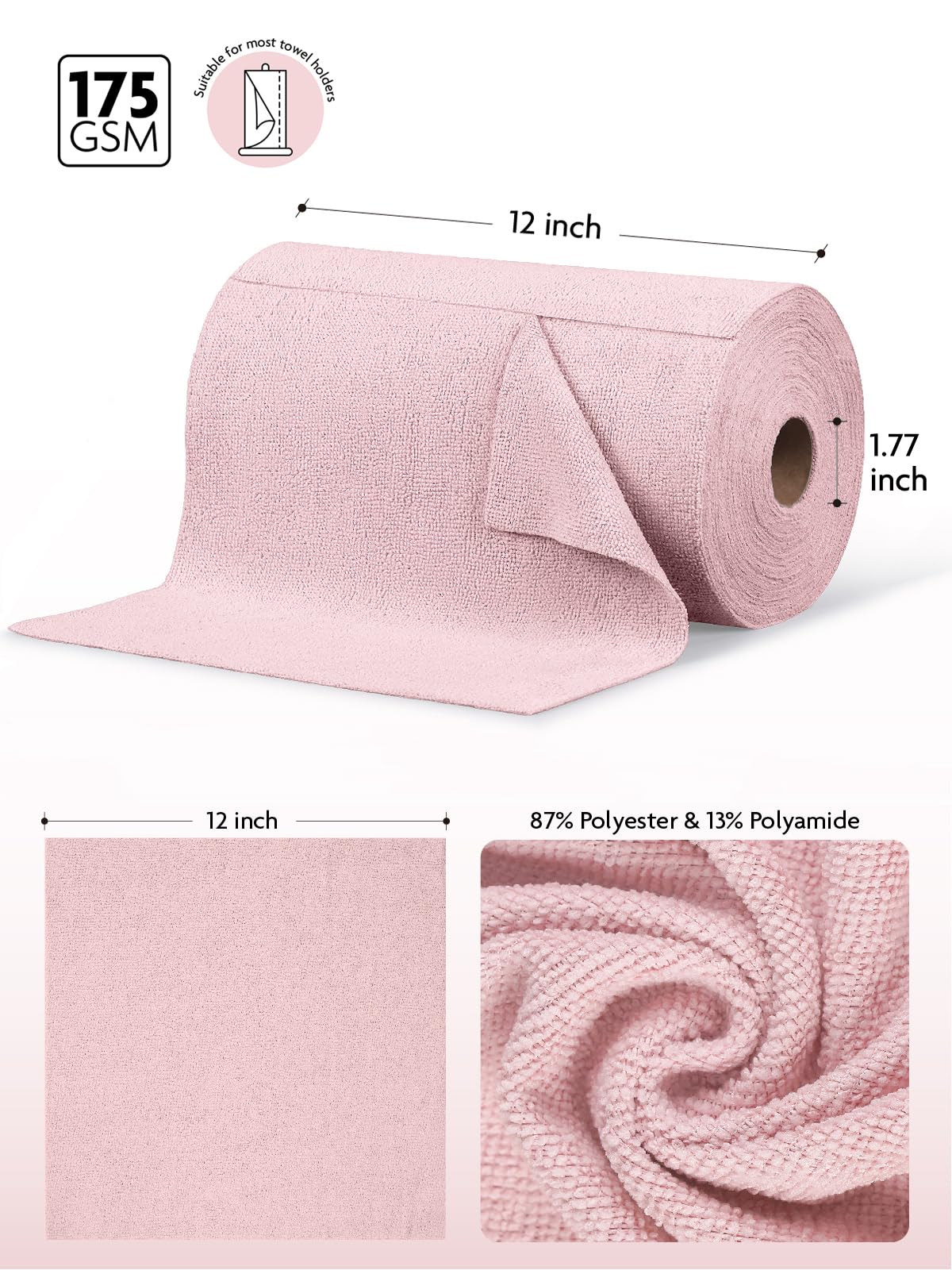 Fantasticlean Microfiber Cleaning Cloth Roll -150 Pack, Tear Away Microfiber Towels, 12" x 12", Reusable, Washable, Ultra Absorbent Dishcloth for Home Supplies, Car, Pet, Kitchen (2 Rolls of Grey)