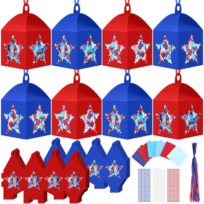 Maitys 16 Sets 4th of July Patriotic Hanging Paper Lantern Craft Kit, 250th Anniversary Red Blue DIY Lantern Ornaments with Stars Design for Independence Day Home Party Decorations