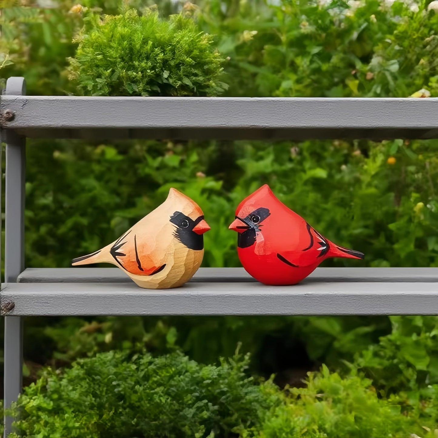 ShaoAngDuoMi Hand-Carved Wooden Northern Cardinal Figurines, 3.7" Cardinal Bird Pair (Red & Brown), Romantic Bird Decor for Home, Meaningful Gift for Bird Lovers