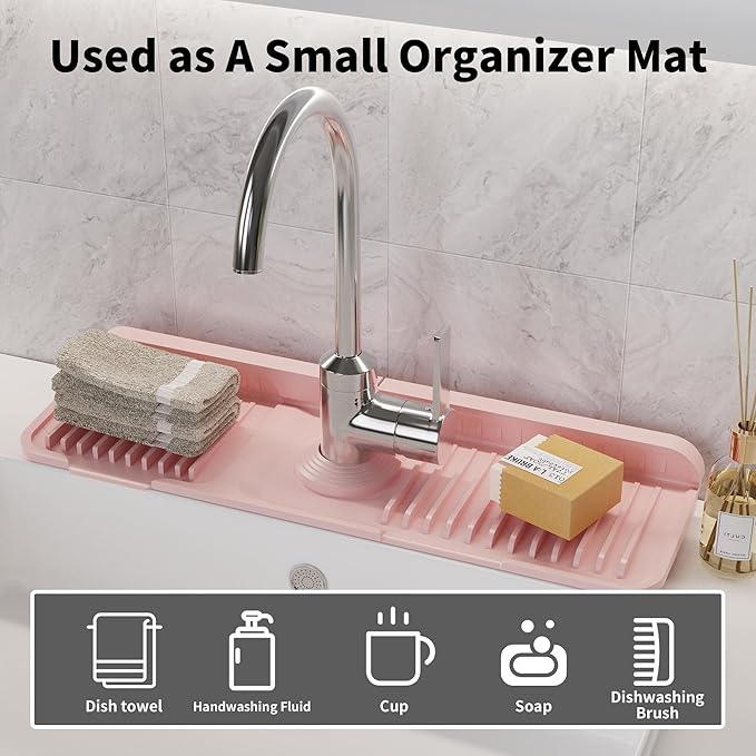 WAFT YEARN 17X5 Inch Silicone Durable Faucet Mat Kitchen Sink Splash Guard
