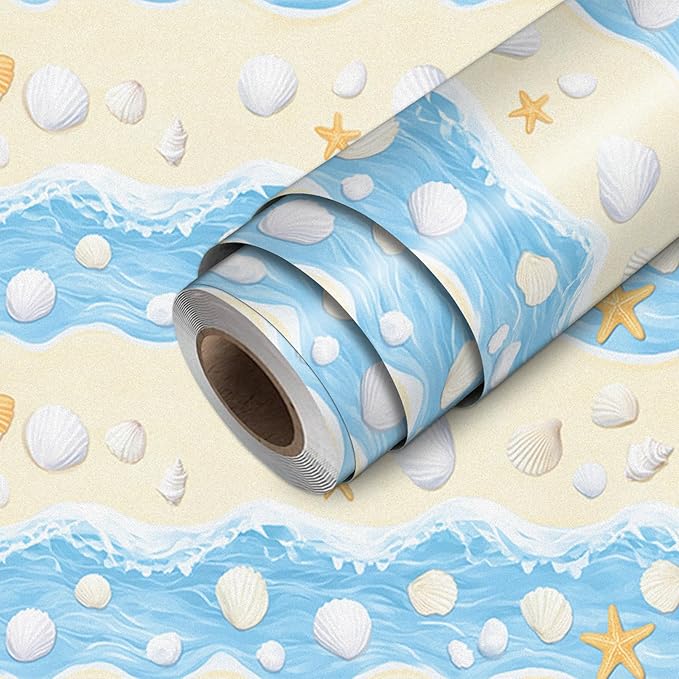 HOMETITUTE Starfish and Seashell Pattern Wallpaper Peel and Stick Self Adhesive