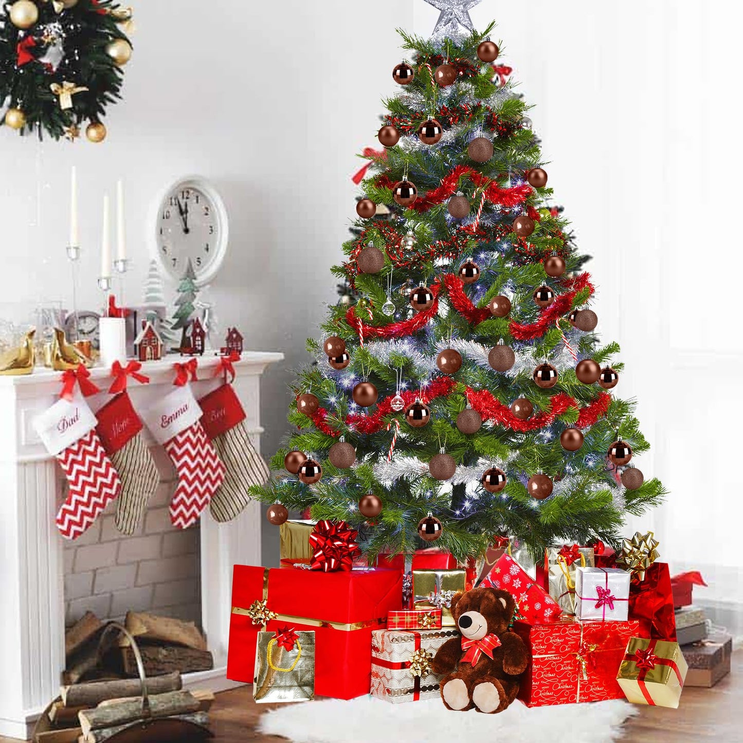 Aitsite 24ct Christmas Tree Ornaments Set 1.57 inches Mini Shatterproof Holiday Ornaments Balls for Christmas Decorations （Brown）