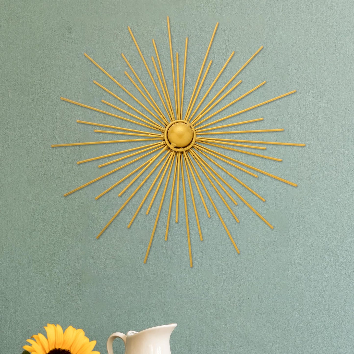 Barydat 6 Pcs Gold Sunburst Wall Decor Metal Bling Starbursts Wall Art Mid Century Modern Round Decoration Radial Boho Home Artwork for Living Room Hanging Accents Bedroom Entryway Dorm