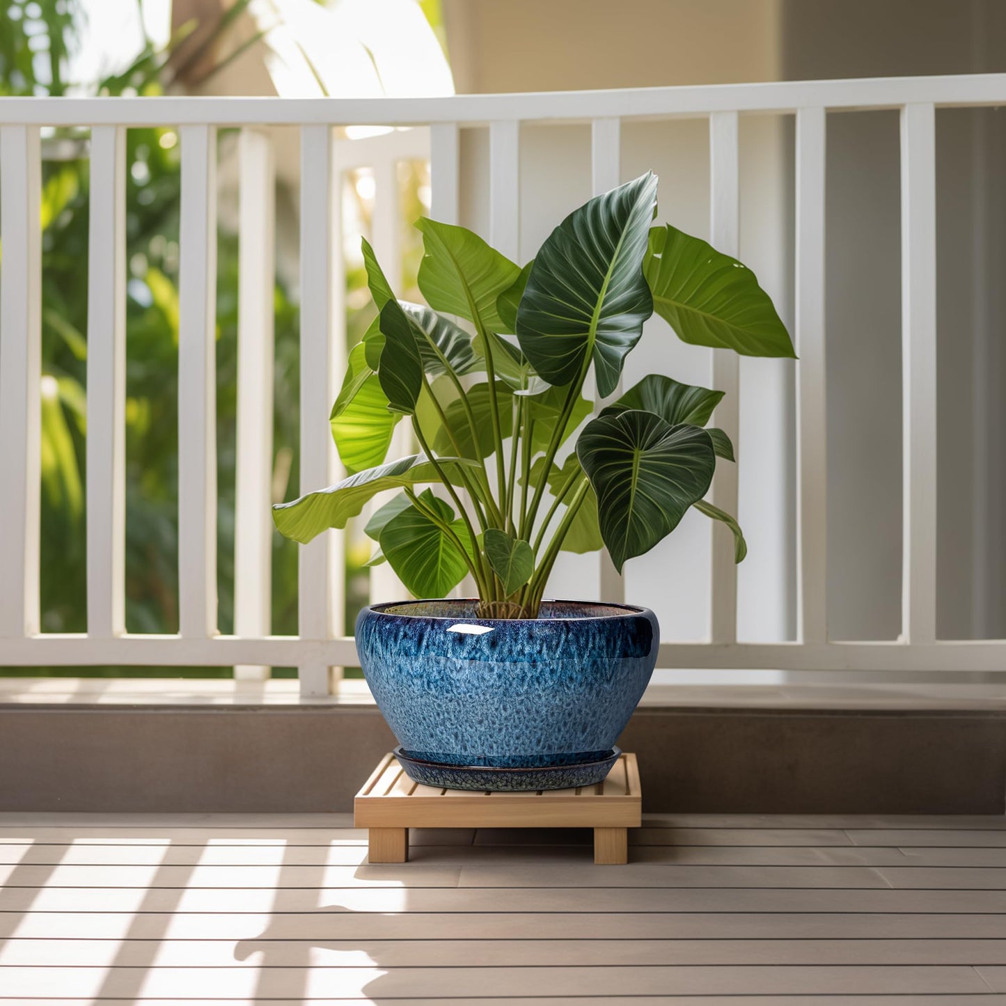Ceramicfor Ceramic Planter 11 Inch - Ceramic Pots for Plants Indoor Outdoor, Large Plant Pot with Drainage Hole and Saucer, Decorative Round Planter, Plant Lover Gifts, Garden Decor, Blue