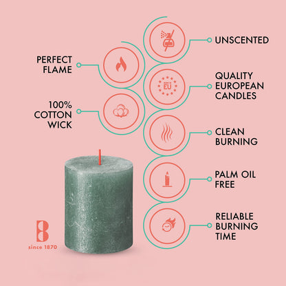 BOLSIUS Oxid Blue Shimmer Metallic Pillar Candles 4 Pack - 2.75 X 3.25 Inches - Premium European Quality - Includes Natural Plant-Based Wax - Unscented Dripless Smokeless 35 Hour Wedding Candles