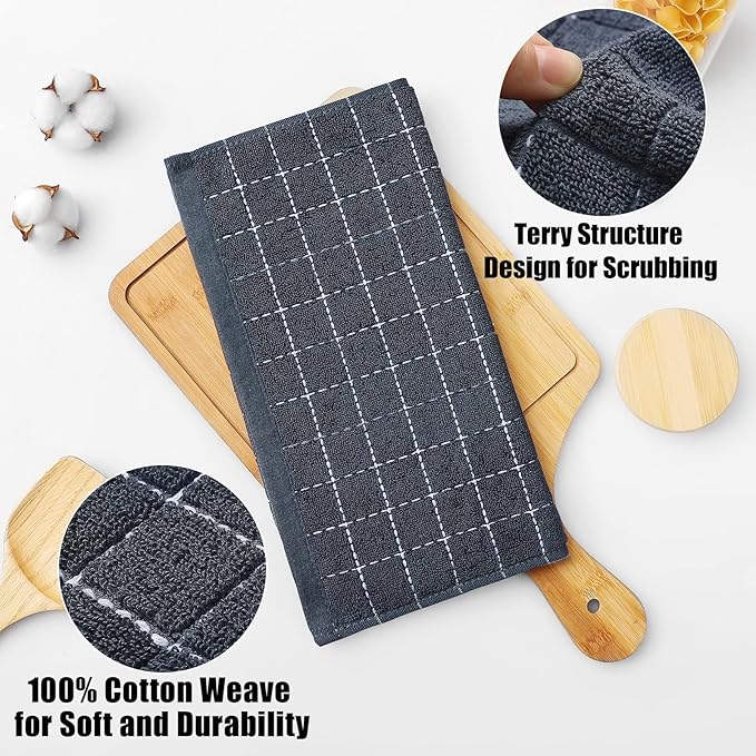 Homaxy 100% Cotton Terry Kitchen Towels, Checkered Designed, Soft and Super