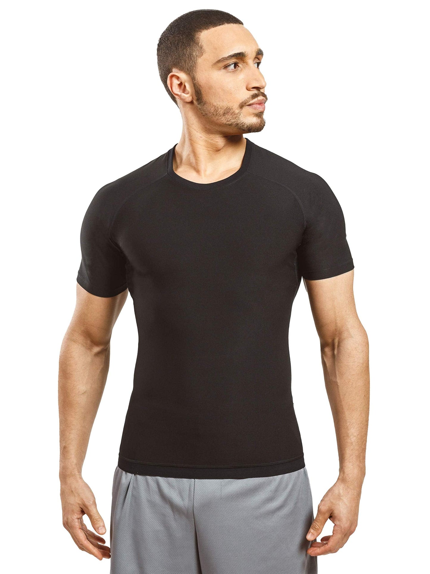 Sweat Shaper Men's Athletic Tee, Short Sleeve Compression T-Shirt, Performance Baselayer Workout Shirt (Black, Medium)