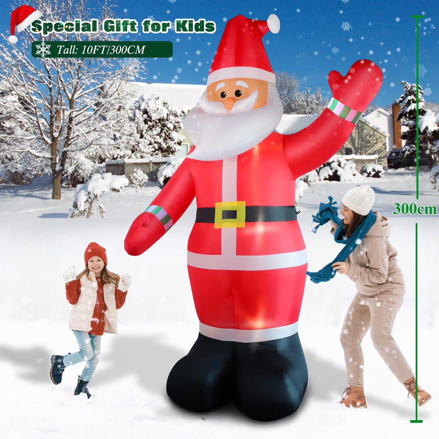 10FT Christmas Inflatables Santa Claus Outdoor Decoration, Giant Blow up Santa Claus with Built-in LED Lights, Classic Xmas Decor for Yard Garden Lawn Hall Plaza Mall Holiday Party, Inflates Quickly