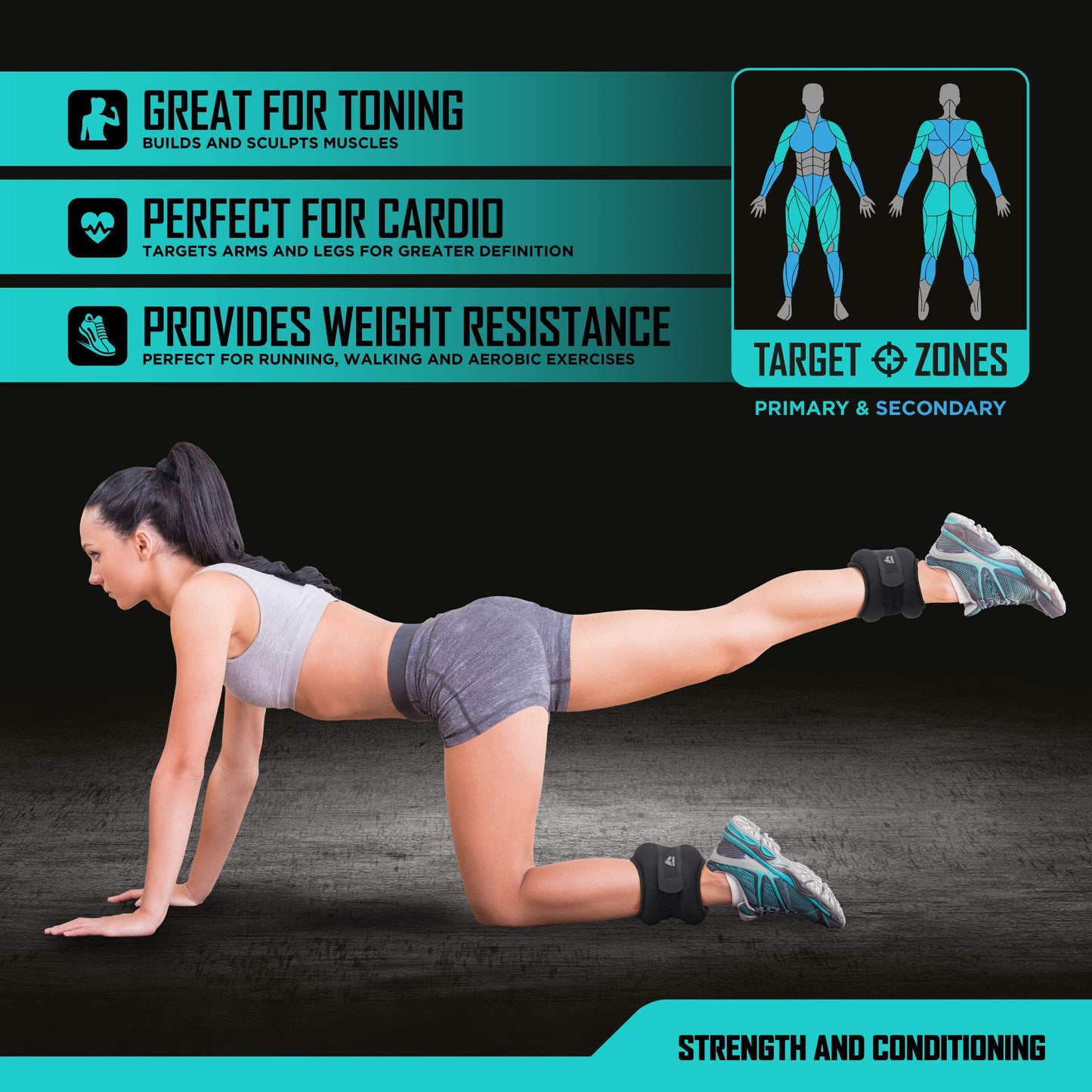 RBX 1LB Ankle & Wrist Weights for Women and Men - Velcro Straps Made for Jogging, Walking, Resistance Training, and Physical Therapy (Set of 2) - Soft Touch Material