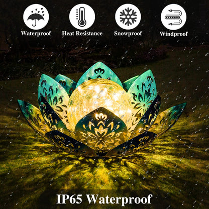 Huaxu Solar Lights Outdoor Decorative - Bright Blue Lotus Flower Table Lamp, Glass Globe 30 LED Waterproof Metal Decorations Gifts for Mom Women Garden Patio Pathway Yard Balcony Outside Decor