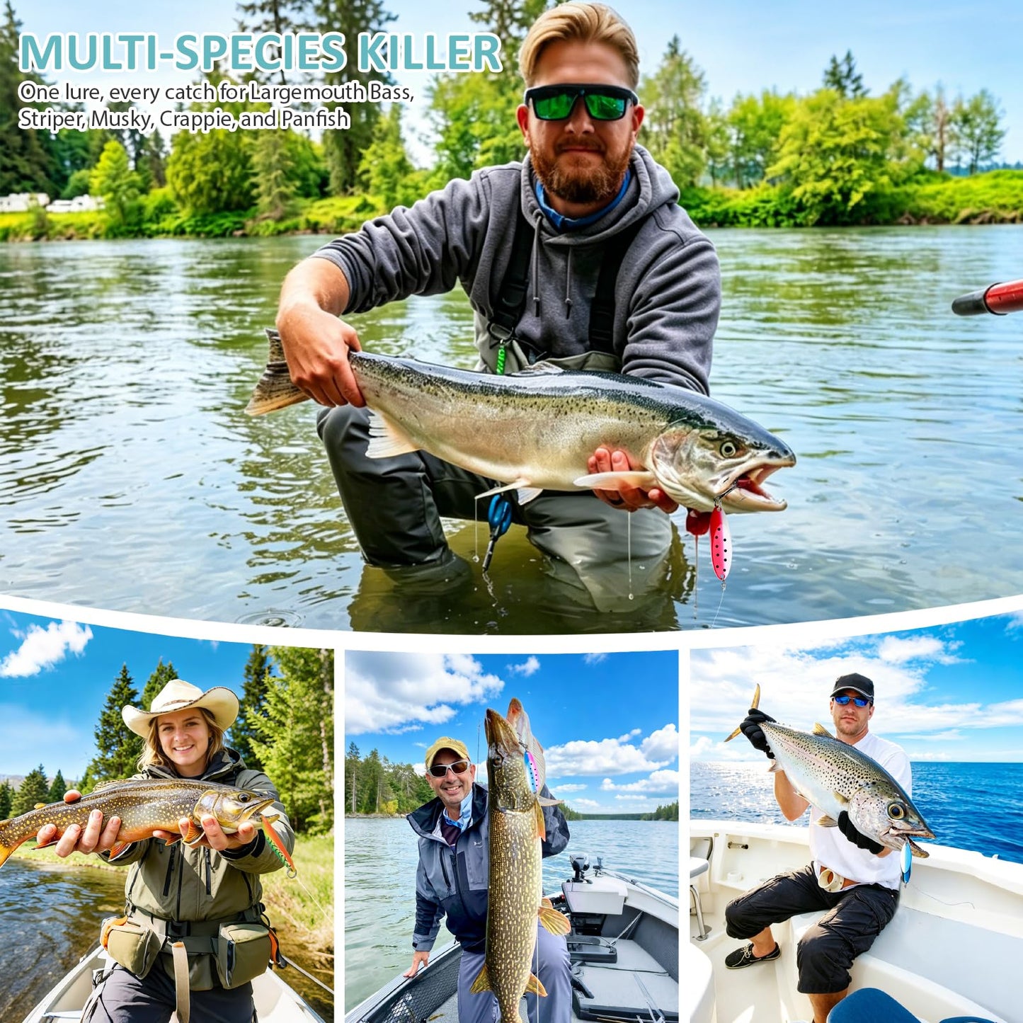Fableblis 10pcs Fishing Spoons Lures Kits, Trout Saltwater Fishing Lures, 2 Size Casting Metal Spoon with High Flash, Heavy Duty Jigs Lures for Trout Walleye Bass Pike Crappie