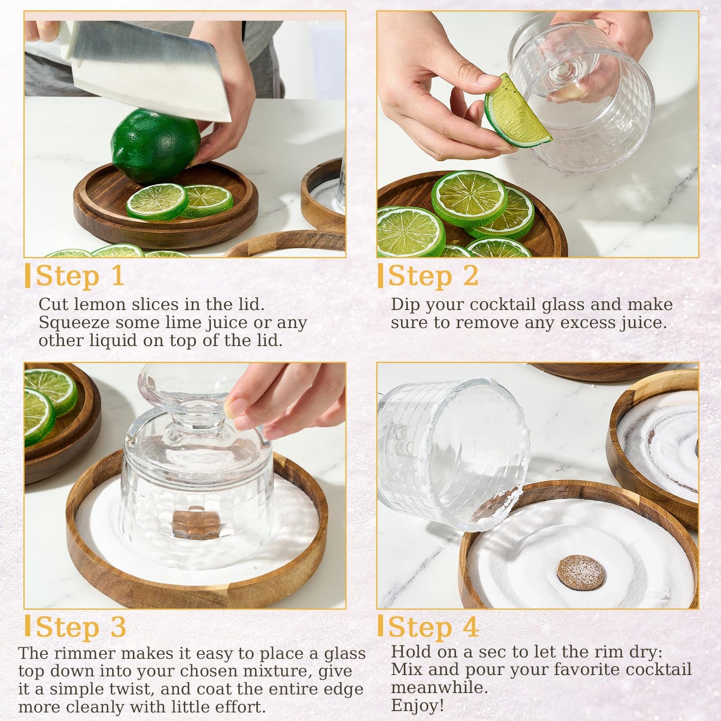 Domensi 2 Sets 3-Tier Acacia Wood Bar Glass Rimmer, 5.6" Margarita Salt Rimmer Set Salt and Sugar Tray for Cocktails Tequila Home Bartender Bar Accessories(Acacia Wood)