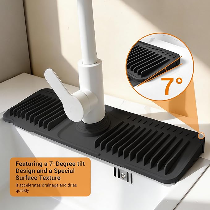 Faucet Mat for Kitchen Sink, 17.7"X5.5" Silicone Sink Splash Guard