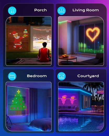 Brightown 400 RGBIC LED Smart Curtain Fairy Lights, 6.6x6.6ft Dynamic Color Changing Christmas String Lights with Remote, IP65 Waterproof Smart Wall Window Lights for Bedroom Living Room Garage