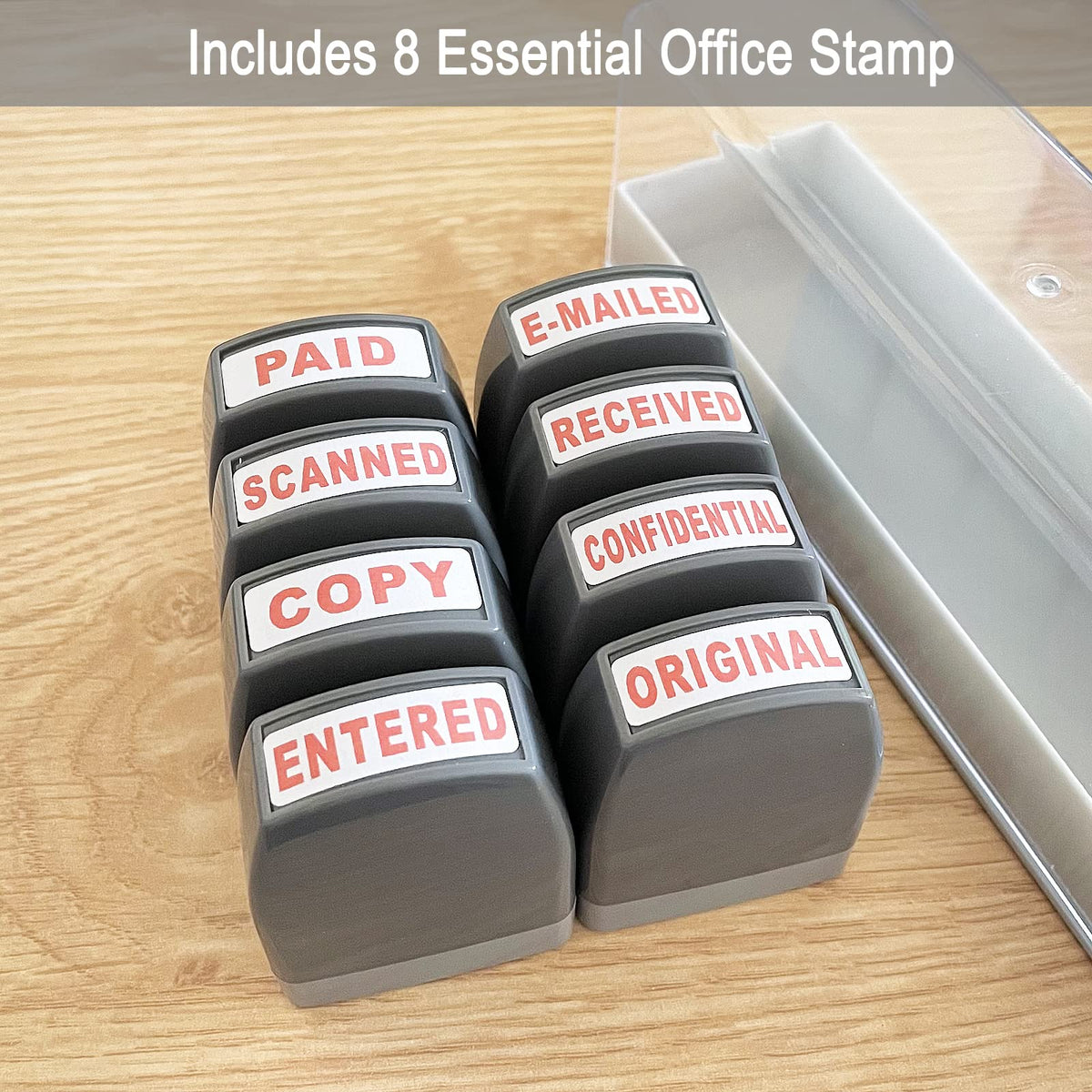 WAFJAMF Office Stamp Set 8Pcs Self-Inking Rubber Business Stamp - Red Ink