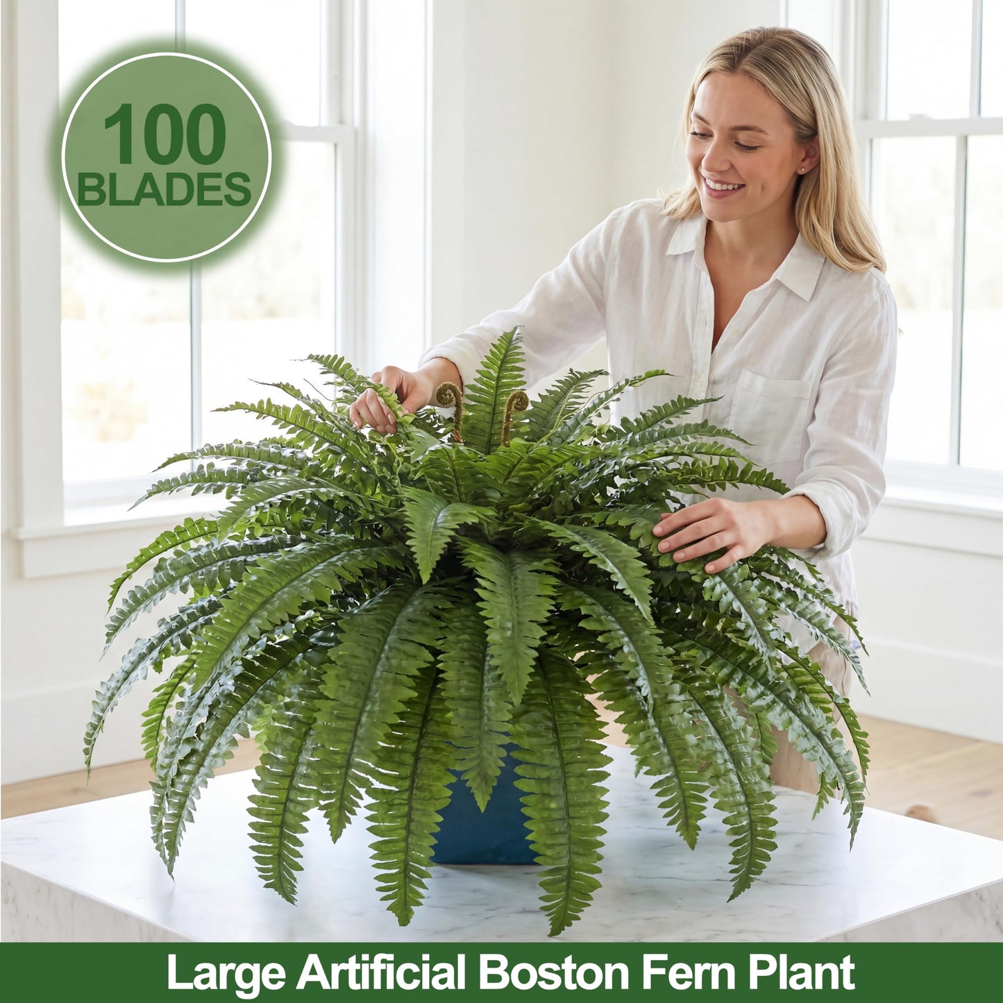 Cotlux Large Artificial Fern for Outdoors, 100 Branches Fake Ferns Artificial Plants, Large Faux Ferns Outdoor Plants, Suitable for Planter Garden Porch Living Room Decor