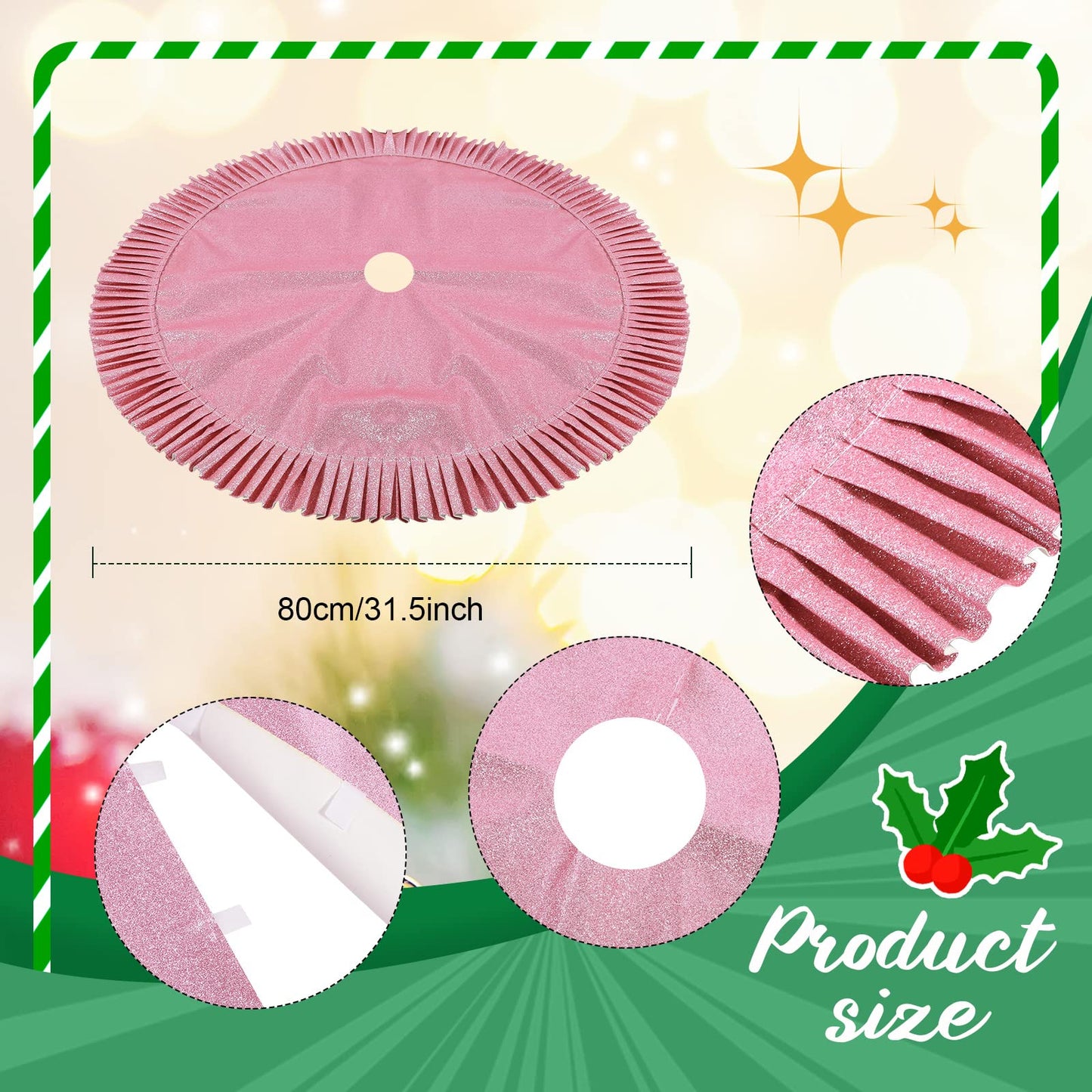Sratte 6 inch Glittered Christmas Tree Topper Metal Christmas Star Treetop 31.5 Inch Glittered Christmas Tree Skirt and Christmas Flowers Decoration for Xmas Home Door Decor (Pink)