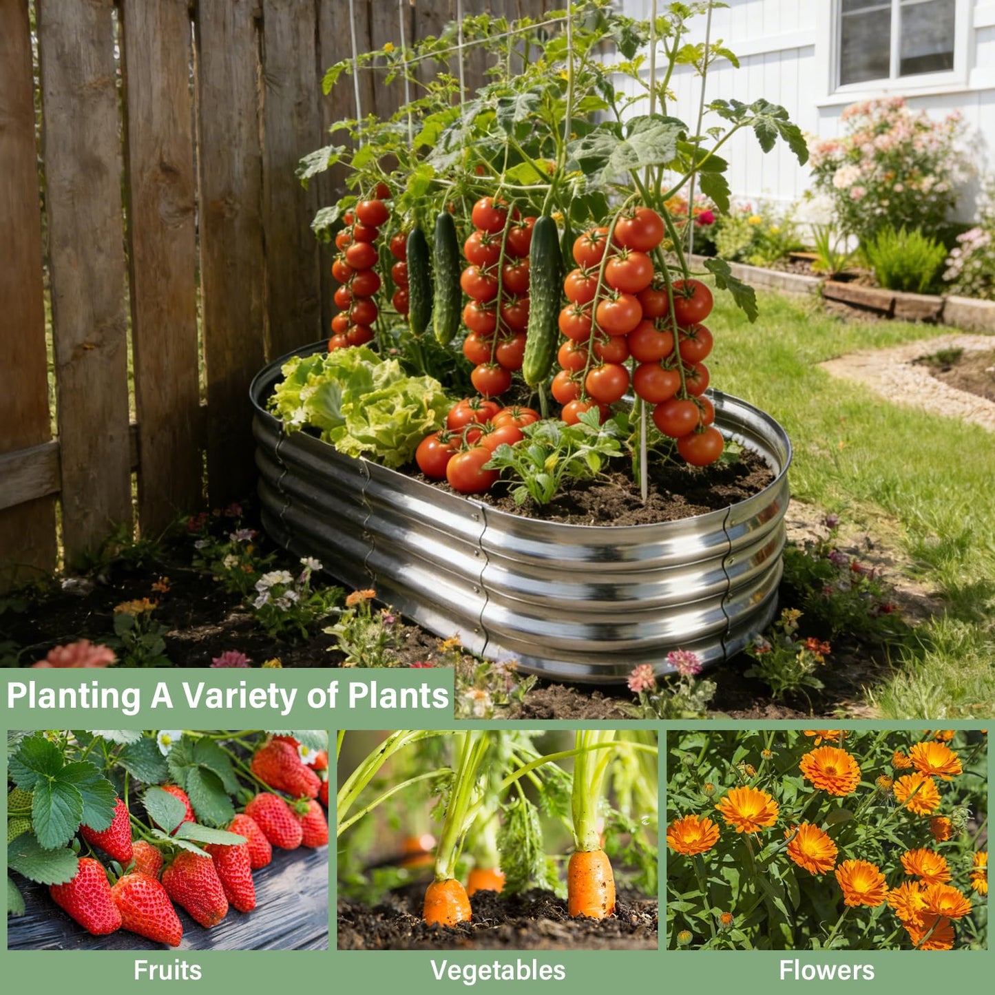 TATAANTY Raised Garden Bed for Outdoor: 4x2x1ft Durable Metal Vegetable Plant Container Kit - Oval Planter Box for Gardening Flower Trough Galvanized - 1 Pack