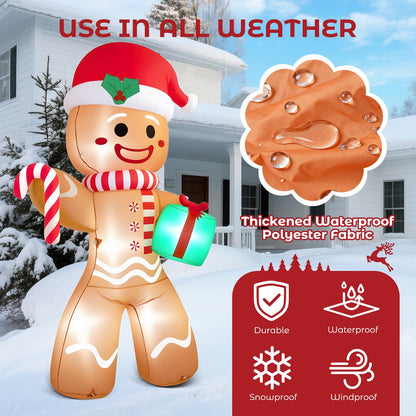Partyotu Christmas Inflatable Gingerbread Man, Blow Up Holiday Party Decor with Build-in LED Lights, Waterproof Inflatable Christmas Decorations for Outdoor Roof Yard Lawn Garden Indoor (Brown, 8FT)