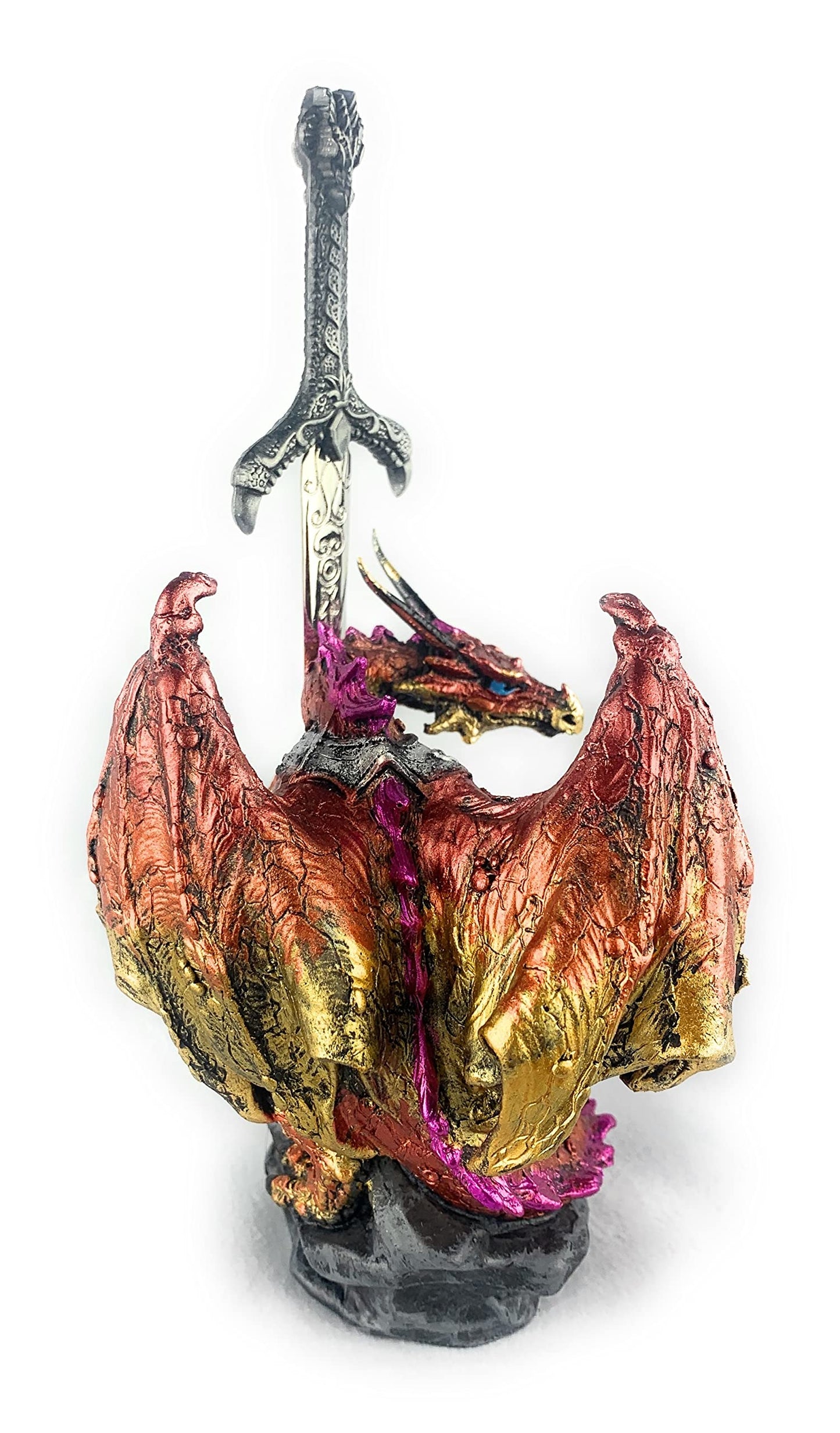 Ain't It Nice Dragon Statue with Medieval Sword and Crystal Ball - Collectible Dragon Figurine, Red - 4(L) 3.5(W) 7(H) inches
