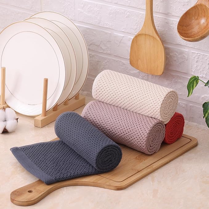 Kitinjoy 100% Cotton Kitchen Dish Cloths, 12 Pack Waffle Weave Ultra Soft