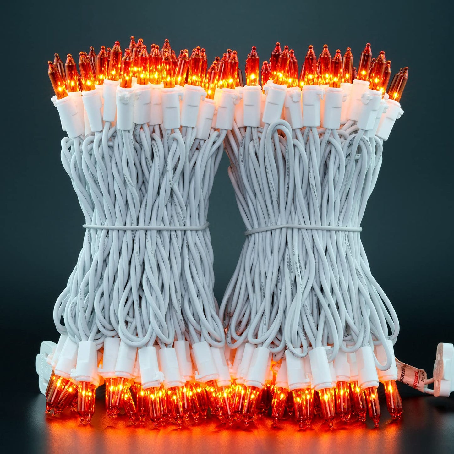 YULETIME 200 Orange Christmas String Lights, 2-Set 33 ft 100 ct White Wire